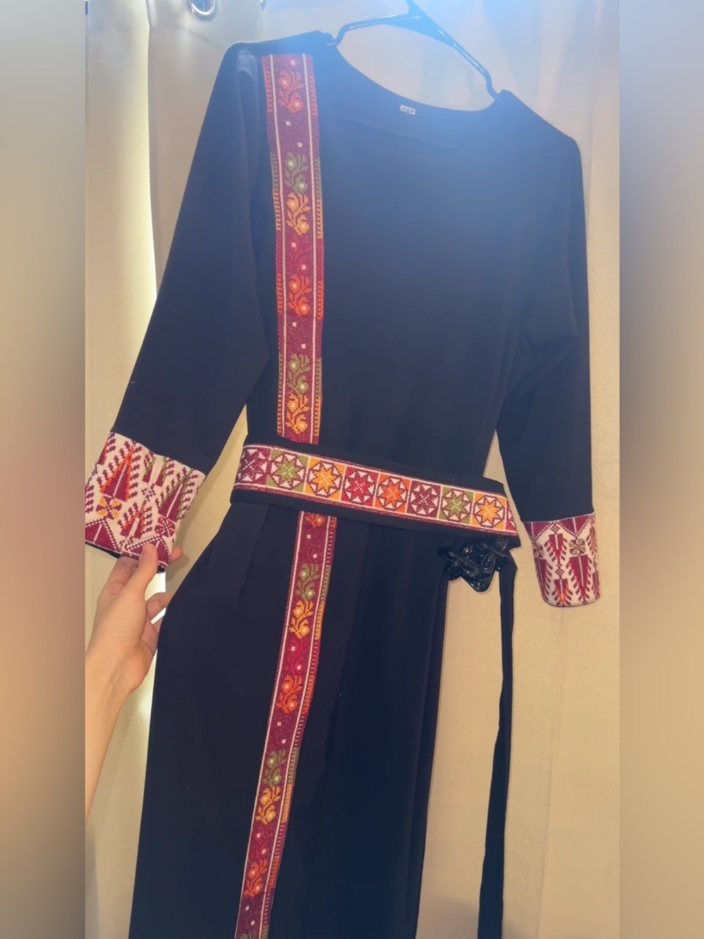 Embroidered Black Maxi Dress thob with Multicolor tatreez CUSTOM MADE